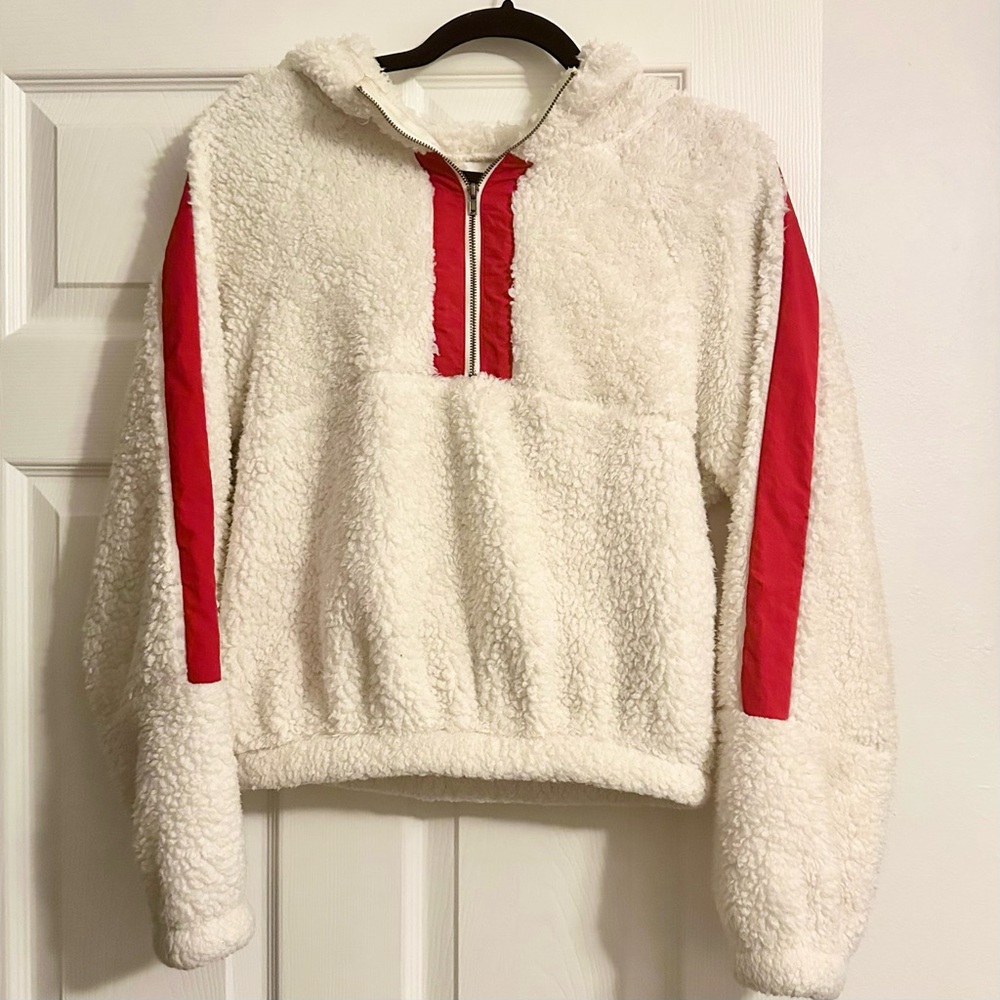 BP. White and Red Teddy Jacket with Hoodie